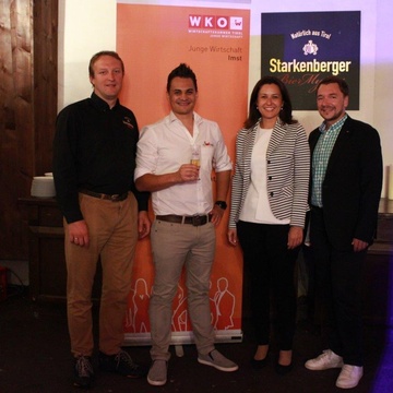 © WKT v.l.n.r.Dipl. Biersommelier Frank Scout, Thomas Höpperger (Bezirksvorsitzender JW Imst, Imst Elena Bremberger (Bezirksstellenleiter WK Imst), Clemens Plank (Landesvorsitzender JW Tirol)
