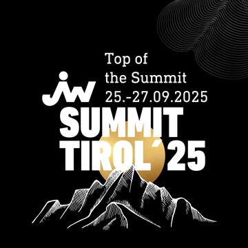 Sujet mit Schriftzug: JW Summit Tirol '25 - Top of the Summit 25.-27.09.2025