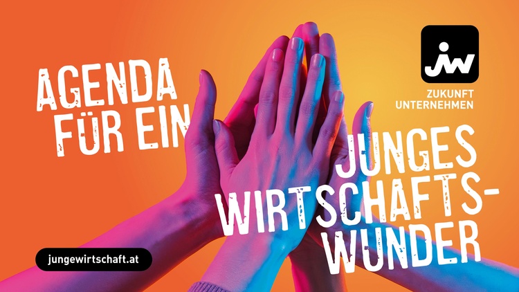 Drei Hände geben sich ein High Five - dahinter der Text: Agenda für ein junges Wirtschaftswunder